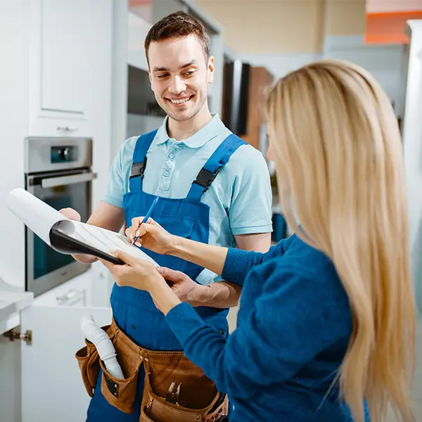 Contractor helping customer